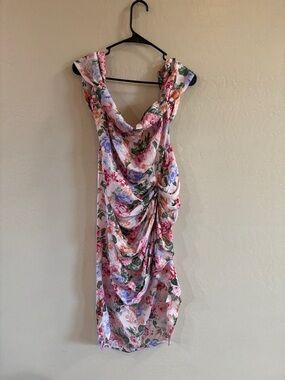 SHEIN Pink Floral Cowl Midi Dress